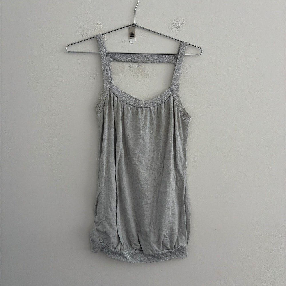Agaci Silver Metallic Trim Bubble Hem Tank Top Small